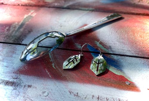 Rune symbol earrings handcrafted, ethical and repurposed spoons