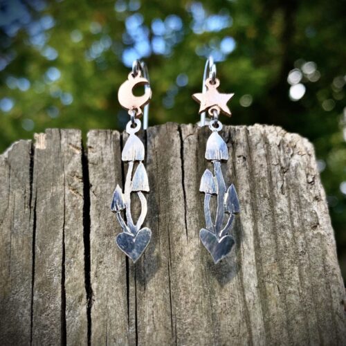 magic mushroom mushy earrings made from antique spoon