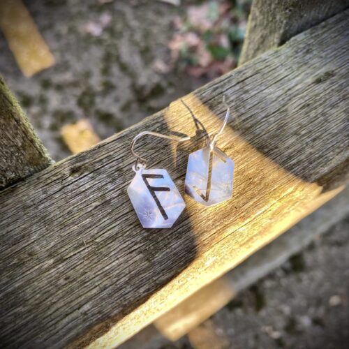 rune jewellery earrings made from recycled raw materials. Handmade ethical rune earrings
