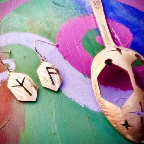 Rune symbol earrings handcrafted, ethical and repurposed spoons