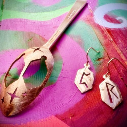 Rune symbol earrings handcrafted, ethical and repurposed spoons
