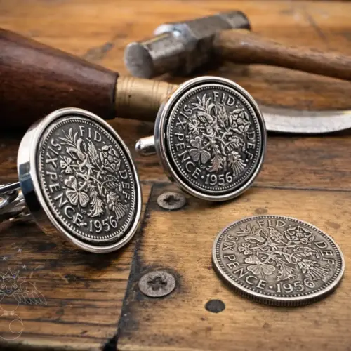 lucky sixpence cufflinks 70th birthday present gift for man