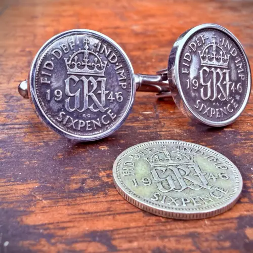 lucky sixpence cufflinks 80th birthday present gift for man