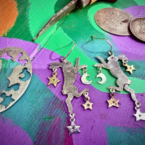 magical boxing hares dancing rabbit earrings