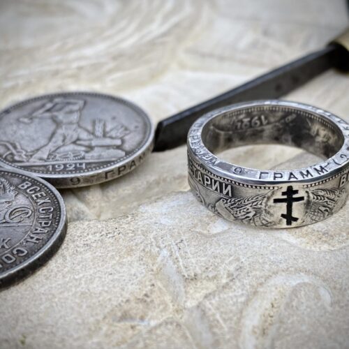 ICXC NIKA Russian Orthodox Cross ring handmade from a 50 kopek silver coin circa 1924. Вера в Бога