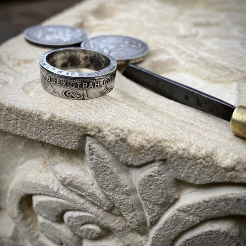 ICXC NIKA Russian Orthodox Cross ring handmade from a 50 kopek silver coin circa 1924. Вера в Бога