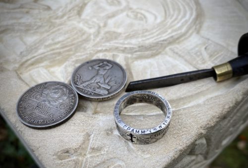 IC XC NIKA Russian Orthodox Cross ring handmade from a 50 kopek silver coin circa 1924. Вера в Бога