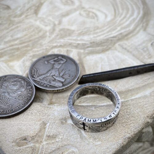 IC XC NIKA Russian Orthodox Cross ring handmade from a 50 kopek silver coin circa 1924. Вера в Бога