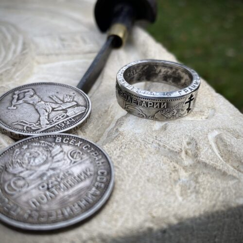 IC XC NIKA Russian Orthodox Cross ring handmade from a 50 kopek silver coin circa 1924. Вера в Бога