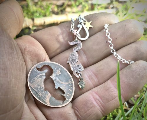Squirrel jewellery handmade and recycled silver coins squirrel charm for a tree sculpture, necklace or bracelet