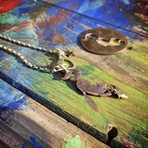 Squirrel jewellery handmade and recycled silver coins squirrel charm for a tree sculpture, necklace or bracelet