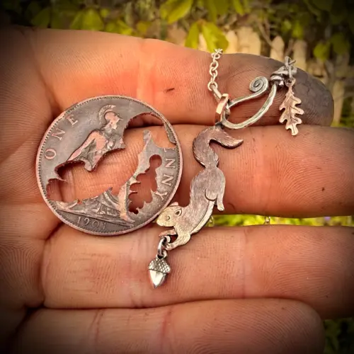 Squirrel jewellery handmade and recycled silver coins squirrel charm for a tree sculpture, necklace or bracelet