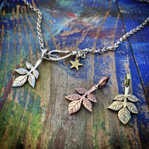 Elder leaf jewellery made from recycled, repurposed, upcycled coins and silver