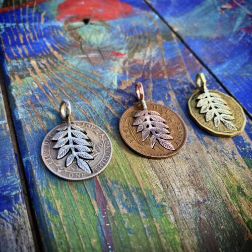 Chestnut tree leaves necklace ethical jewellery made from recycled silver coins.
