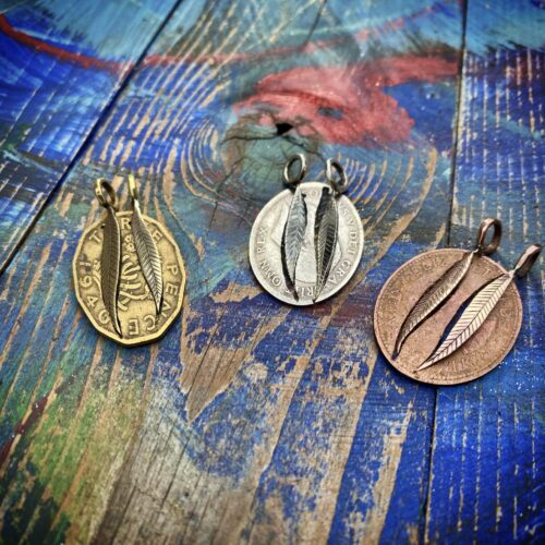 weeping willow leaf jewellery made from recycled, repurposed, upcycled coins and silver