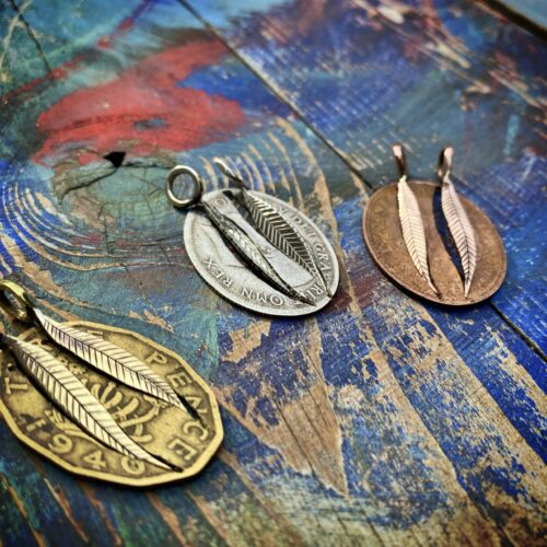 weeping willow leaf jewellery made from recycled, repurposed, upcycled coins and silver