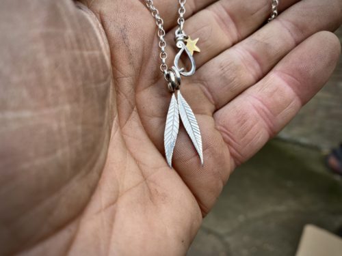 weeping willow leaf jewellery made from recycled, repurposed, upcycled coins and silver