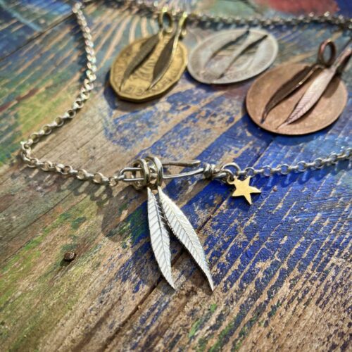 weeping willow leaf jewellery made from recycled, repurposed, upcycled coins and silver