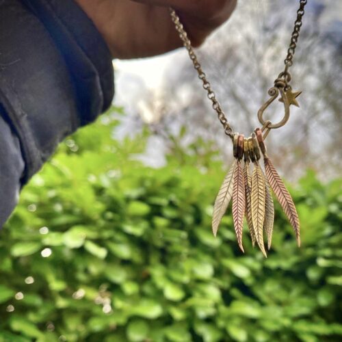 weeping willow leaf jewellery made from recycled, repurposed, upcycled coins and silver