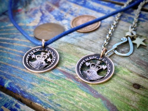 50th birthday present ethical handmade handcrafted jewellery necklace made from old 1973 coin little bird pendant