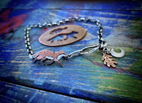fox charm bracelet hand made and recycled ethical jewellery made in England, UK