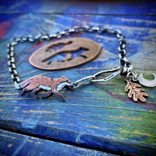 fox charm bracelet hand made and recycled ethical jewellery made in England, UK