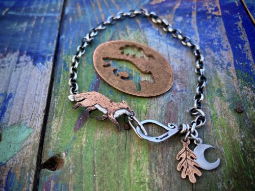 fox charm bracelet hand made and recycled ethical jewellery made in England, UK