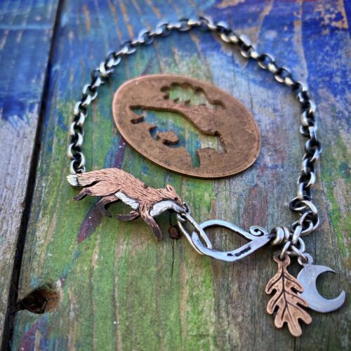 fox charm bracelet hand made and recycled ethical jewellery made in England, UK