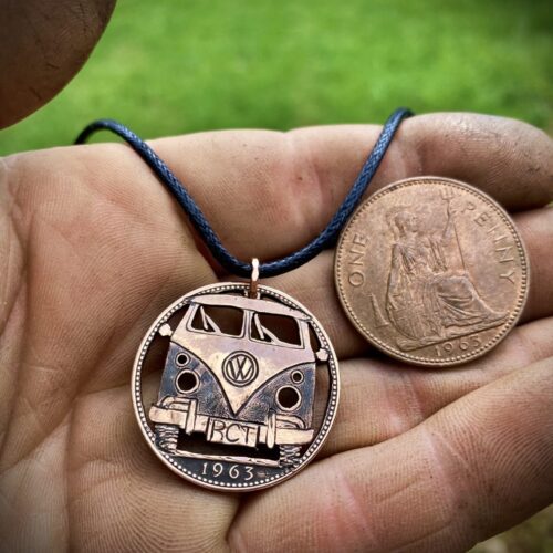 vw campervan splitty split screen handmade coin necklace pendant jewellery