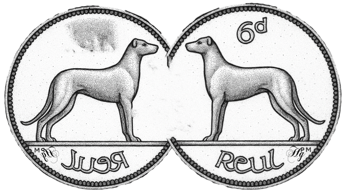 Irish wolfhound sixpence coin jewelry jewellery made by the Hairy Growler