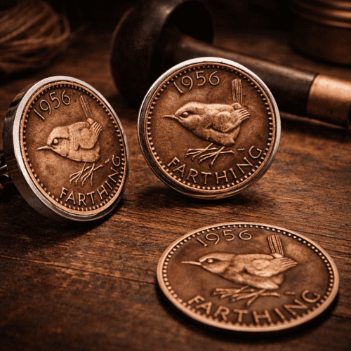 1956 70th birthday special Jenny wren Farthing coin cufflinks