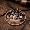 60th birthday ship halfpenny Handcrafted and repurposed Golden Hind ship coin pendant necklace