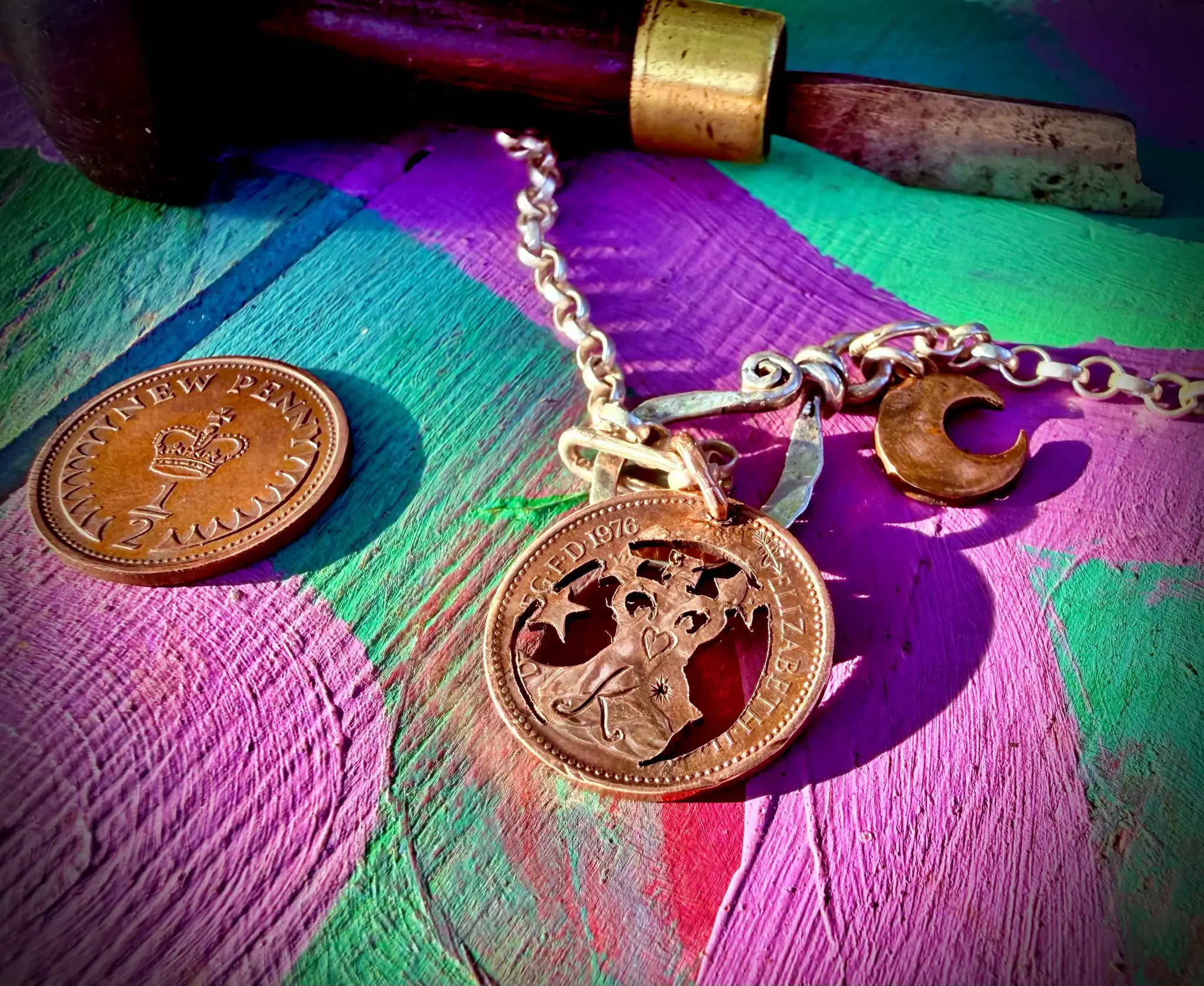 50th birthday present ethical handmade handcrafted jewellery necklace made from old 1973 coin little bird pendant