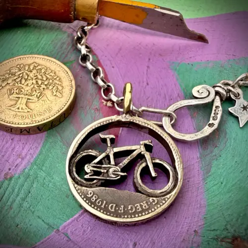 40th birthday gift for cyclist road or mountain biker made from an old out of circulation coin. Made in England