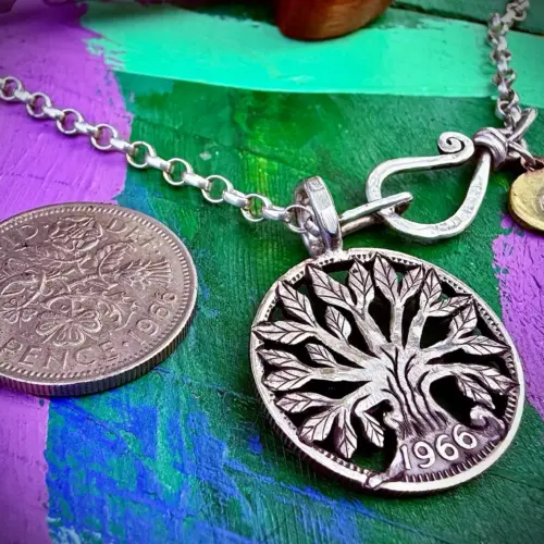 60th birthday Lucky sixpence coin jewellery 1966 Handcrafted and recycled lucky sixpence coin necklace pendant