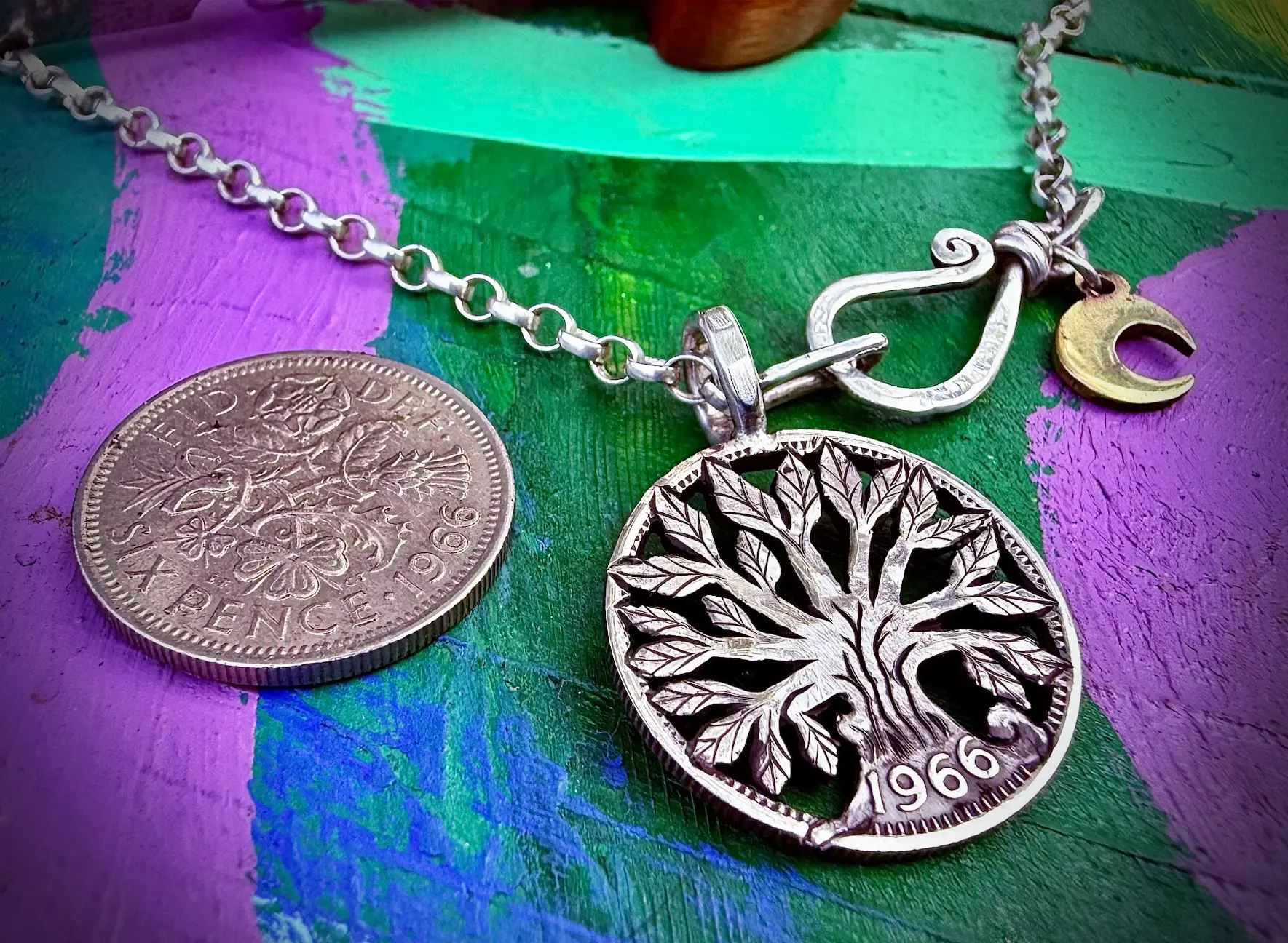 60th birthday Lucky sixpence coin jewellery 1966 Handcrafted and recycled lucky sixpence coin necklace pendant