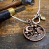 1986 handmade and upcycled summer solstice Strawberry Moon gazing hare solstice coin necklace pendant