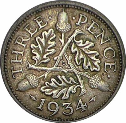 90th birthday 1934 silver threepence