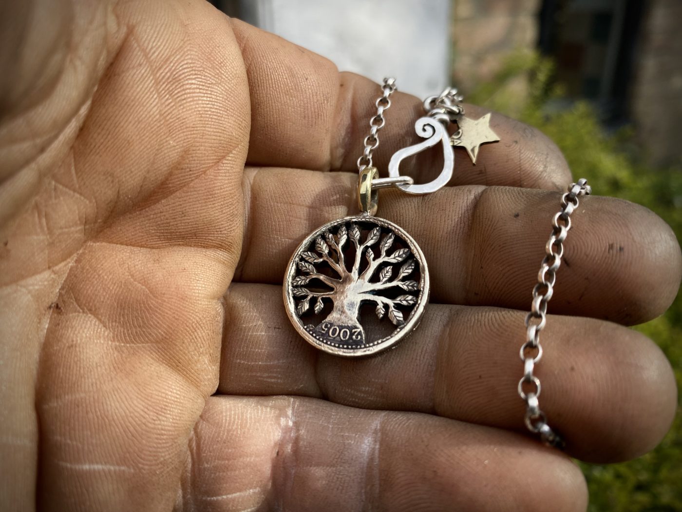 18th birthday gift idea handmade and ethically recycled tree of life necklace pendant made in England from a upcycled pound coin 2005