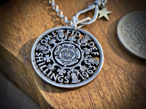 60th birthday 1963 two shilling FlorinHandcrafted and recycled birthday shilling pendant