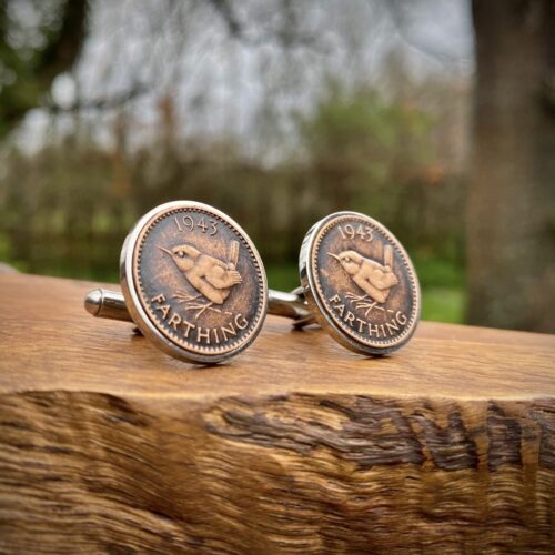80th birthday special Jenny wren Farthing coin cufflinks