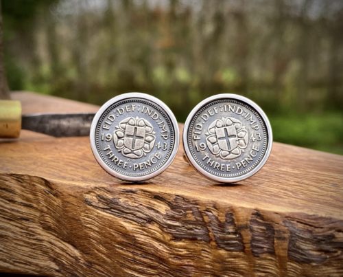 80th birthdaysilver coin cufflinks - Recycled silver threepence coins Handcrafted and recycled lucky threepence coin cufflinks