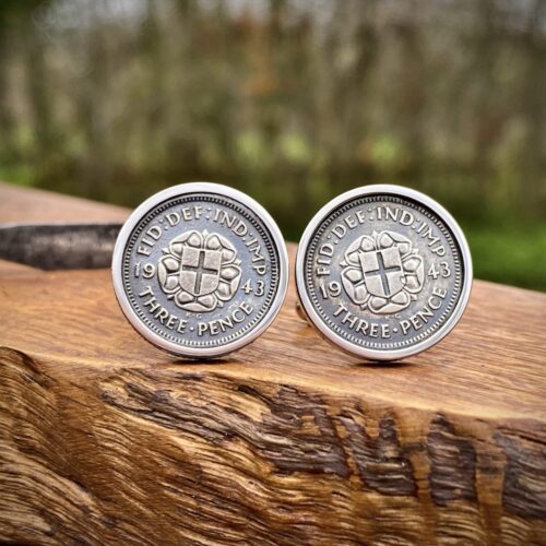 80th birthdaysilver coin cufflinks - Recycled silver threepence coins Handcrafted and recycled lucky threepence coin cufflinks