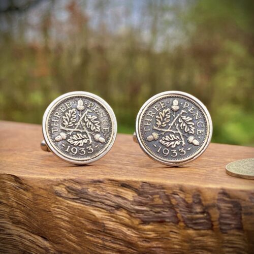 90th birthdaysilver coin cufflinks - Recycled silver threepence coins Handcrafted and recycled lucky threepence coin cufflinks