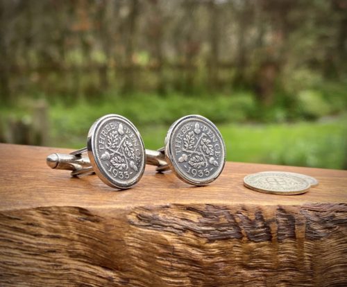 90th birthdaysilver coin cufflinks - Recycled silver threepence coins Handcrafted and recycled lucky threepence coin cufflinks