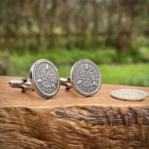 90th birthdaysilver coin cufflinks - Recycled silver threepence coins Handcrafted and recycled lucky threepence coin cufflinks