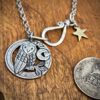 Handcrafted and upcycled silver sixpence coin owl pendant necklace