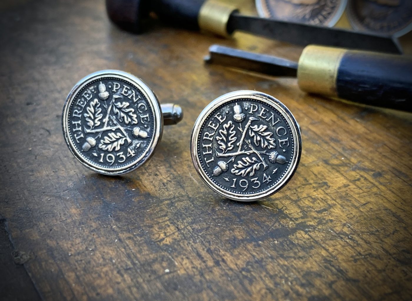 90th birthdaysilver coin cufflinks - Recycled silver threepence coins Handcrafted and recycled lucky threepence coin cufflinks