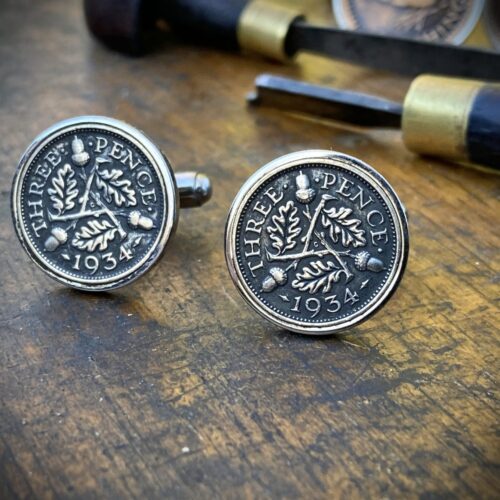 90th birthdaysilver coin cufflinks - Recycled silver threepence coins Handcrafted and recycled lucky threepence coin cufflinks
