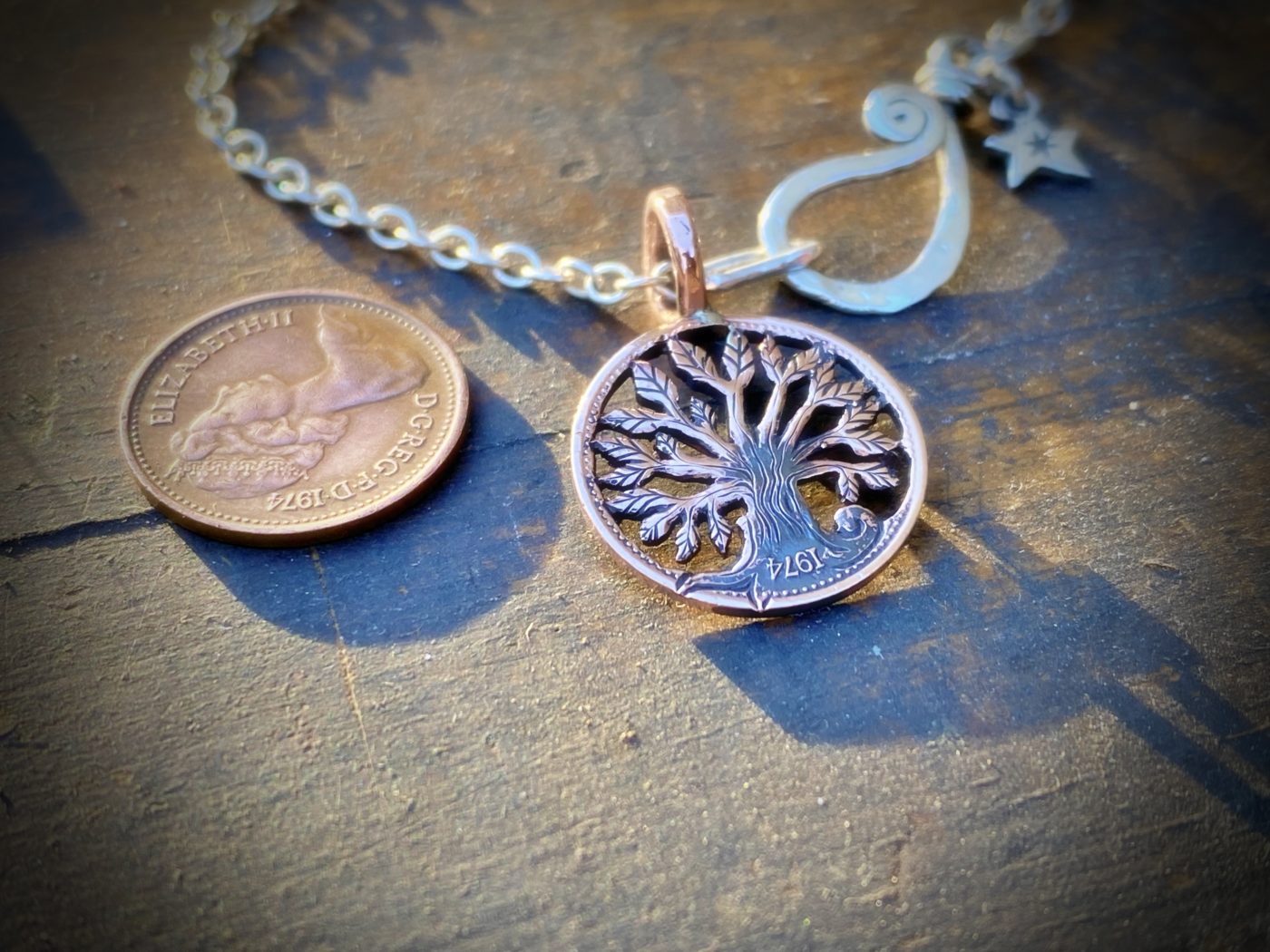 50th birthday gift tree of life made from repurposed half penny coin